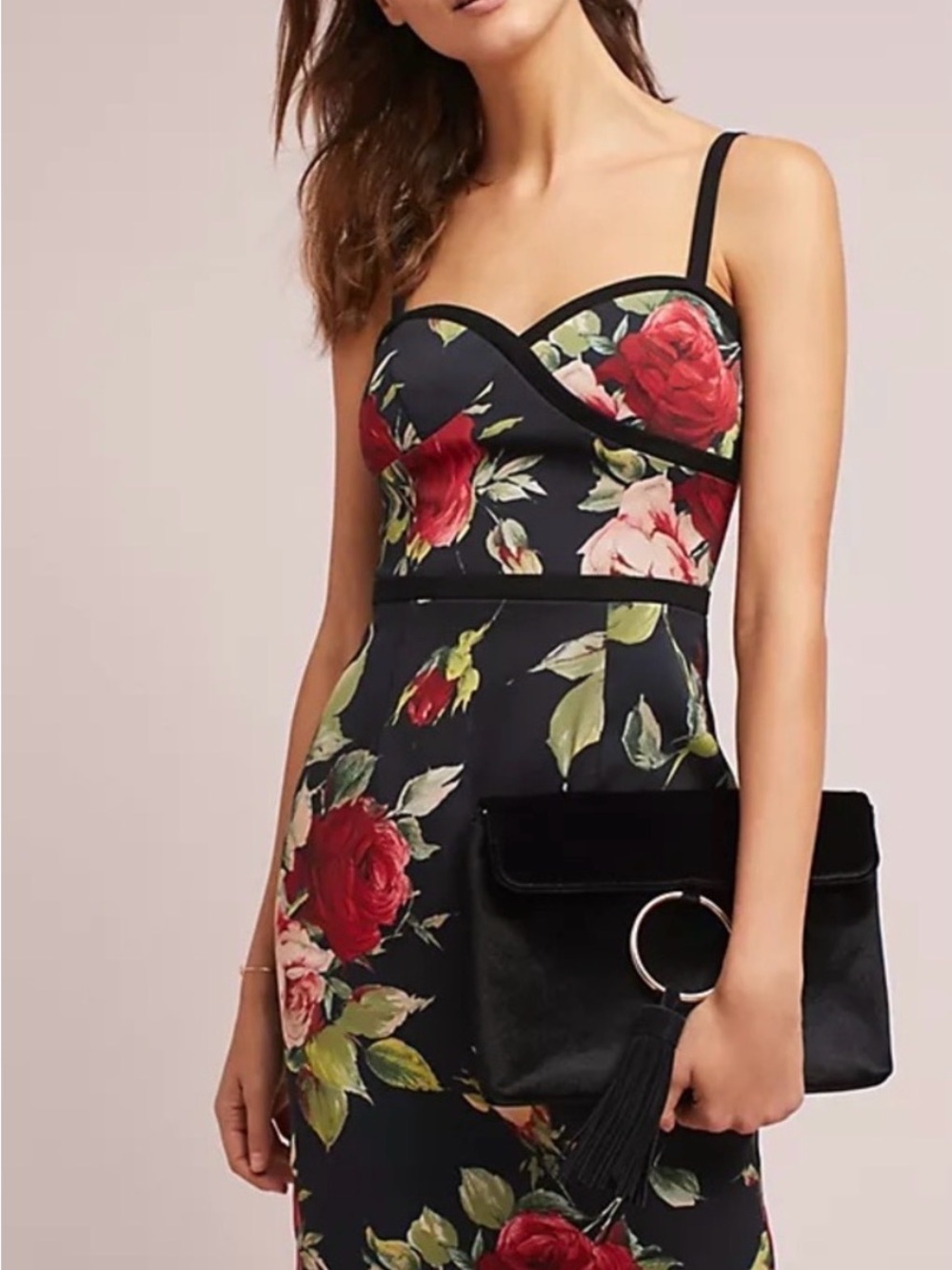 Black Halo - “Daria” Black and Red Rose Dress - Size 2